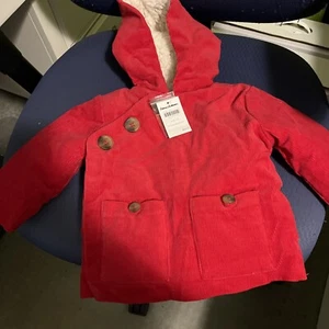$64 Hanna Anderson Baby Sherpa Lined Corduroy Jacket Organic Cotton Red SOLD OUT - Picture 1 of 4
