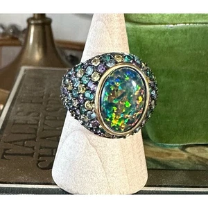 STERLING SILVER GOLD PLATED RING MULTI-COLORED Fiery Opal SIZE 6 Stamped 925 UTC - Picture 1 of 8