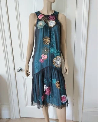 RARE Matthew Williamson Silk Midi Dress UK 10 Floral Embroidery Sequins Flapper - Image 1 of 4