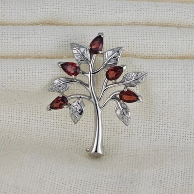 Sterling Silver Brooch Garnet Tree Of Life Red s - Image 1 of 4