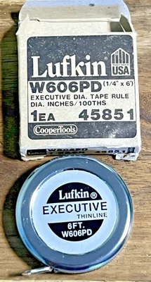 1980 Lufkin Executive Thinline 6FT W606PD Tape Measure USA Original Box CHROME - Image 1 of 4