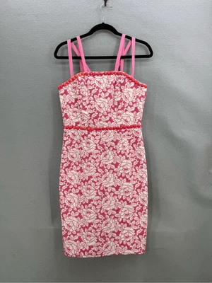 Lilly Pulitzer Womens Pink White Holy Roses Beaded Eyelet Lace Mini Dress Size 8 - Image 1 of 4