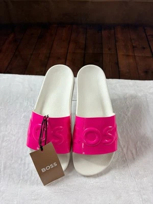 Nuevo con etiquetas Mantente fresco este verano en estas diapositivas Hugo Boss Bay rosa y blanco talla 10 Foto 1 de 4