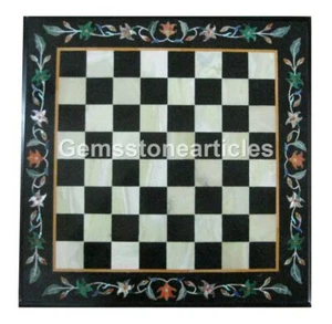 12" Black Marble Chess Coffee Top Table Gemstones Inlay Playroom Garden Decor - Picture 1 of 1