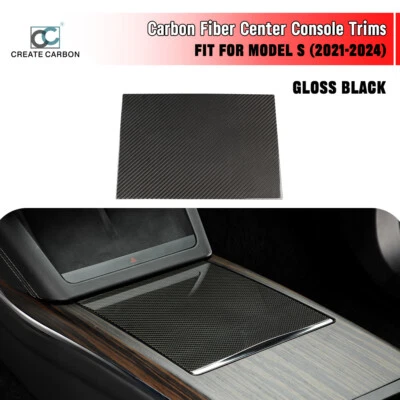 1pcs Dry Carbon Fiber Center Console Trim Cover For Tesla Model S 2021-2024 - Image 1 of 4