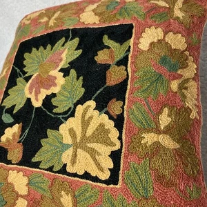 Funda de Almohada De Colección April Cornell 16" Bordada Crewel Lana Salmón Hojas Florales - Imagen 1 de 18