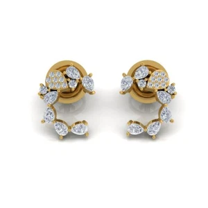 0.60 Ct H Color SI Clarity Round Pear Diamond Stud Earrings Gift 18k Yellow Gold - Picture 1 of 7