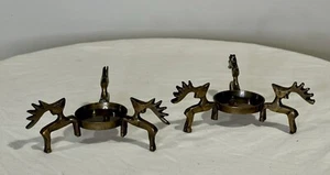 Pair Of Vintage Aromatique Brass Votive Candle Holders Reindeer Holiday Lodge - Picture 1 of 5
