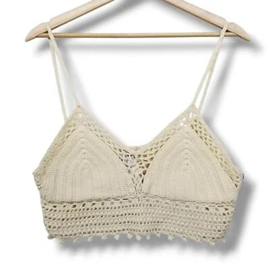 Ecote Häkel Strick Bralet Trägertop Damen groß creme Baumwolle Boho Hippie - Bild 1 von 7