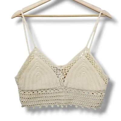 Ecote Crochet Knit Bralet Cami Top Womens Large Cream Cotton Boho Hippy - Image 1 of 4