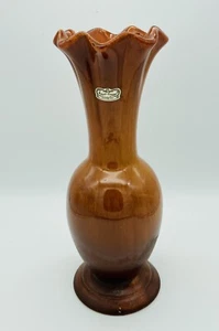 Vintage Royal Haeger Brown Drip Glaze Ceramic Vase Ruffled Top Label/Signed  D5 - Picture 1 of 12