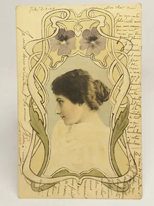Antique ART NOUVEAU LADY Postcard/ Circulated in 1904 - Picture 1 of 9