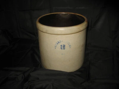 Vaso de gres antiguo de principios de 1800 #3 marcado número azul (3 galones) Foto 1 de 4