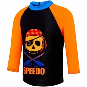 SPEEDO TODDLER BOYS PIRATE SKULL LONG SLEEVE SUN TOP, CHILDREN'S RASHIE - Picture 1 of 2