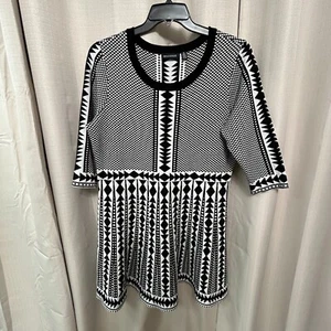 Nina Leonard Pullover Above Knee Sweater Dress Women's Size 1X Black White - Picture 1 of 9