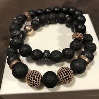 Men/'s Obsidian Onyx Lava Rock with Silver CZ and Metal Accents