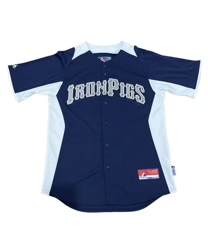 Lehigh Valley Ironpigs Red Silver Blue Jersey Men’s Size Medium Baseball Majesti Cover