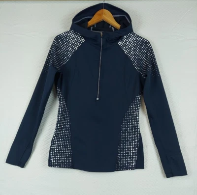 Sudadera con capucha de buceo Athleta para mujer pequeña para correr azul marino salvaje media cremallera 2,0 lunares Foto 1 de 4