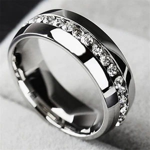 Men/Women CZ Couple Stainless Steel Wedding Rings Titanium Engagement Band 5-13 - Picture 1 of 16