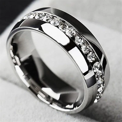 Men&Women CZ Couple Stainless Steel Wedding Rings Titanium Engagement Band Ring□ - Image 1 of 4