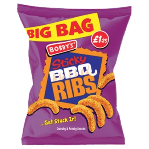 Bobby's Potato Sticky BBQ Ribs Crisps Full Box Of 15 Packets at 69g Each Pack - Picture 1 of 2