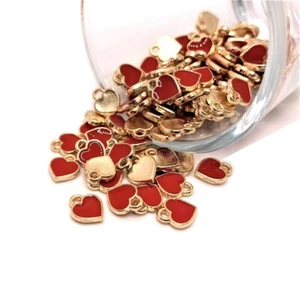 4, 20 oder 50 LOSE Stck. Gold & Rot Emaille Winziges Herz Charms - US-Verkäufer - RD1157 - Bild 1 von 4