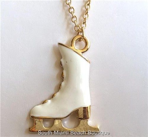 COACH Collana pattinaggio pattinaggio 18 20" smalto bianco ciondolo allenatore regalo placcato oro