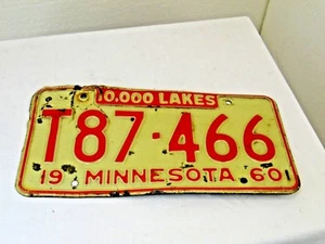 Matrículas Vintage MINNESOTA 1960 Blanco y ROJO Color 10.000 Lagos YD4 - Imagen 1 de 2