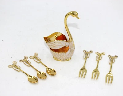 Juego de 7 cucharas de café base de cisne soporte postre helado té cucharas juego dorado nuevo con etiquetas Foto 1 de 4