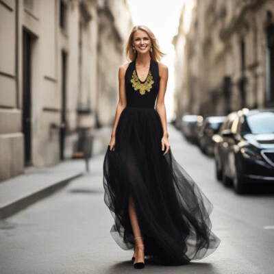 Marchesa Notte Gown Wedding Maxi Dress Gold Black Bridesmaid Size L NEW RP 1240€ - Bild 1 von 4