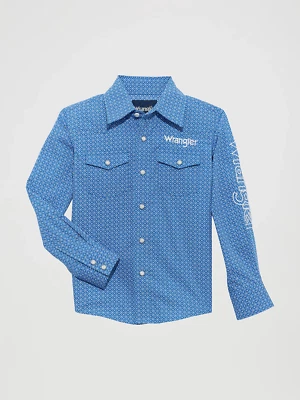 Boy's Wrangler® Logo Long Sleeve Western Snap Shirt Cerulean - 112365841 - Image 1 of 2