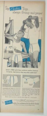 复古 20 世纪 50 年代 Carters Trigs 男式内衣广告印花 MOD — 第 1/2 张图片