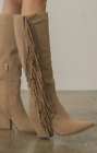 Oasis Society Out West -Women's Brown Knee-High Fringe Boots