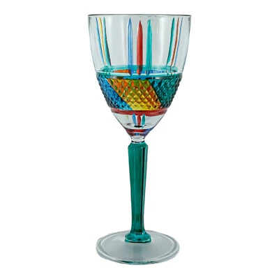 Murano Glass Wine Multi Green Stem Hand Painted Height 19cm Venice Italy - Image 1 of 4
