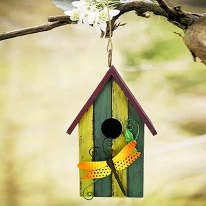 Wooden Decorative Birdhouse Hanging Bird House HandPainted Birds Outdoor BDhouse - Picture 1 of 16