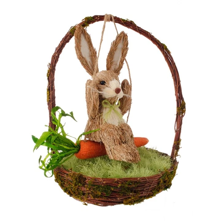 RAZ Imports ~ Cesta de primavera de ramita de vid ~ Conejo de Pascua balanceándose sobre zanahoria Foto 1 de 1