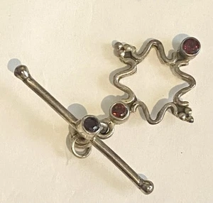 Solid Sterling Silver 22mm Toggle Clasp with Red gemstones - Picture 1 of 6