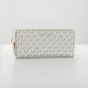 Michael Kors Jet Set Travel Wallet Wristlet Vanilla Printed Canvas Large New - Picture 1 of 7