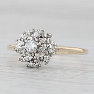 0.18ctw Diamond Cluster Ring 10k White Yellow Gold Engagement Size 9.25 - Picture 1 of 10