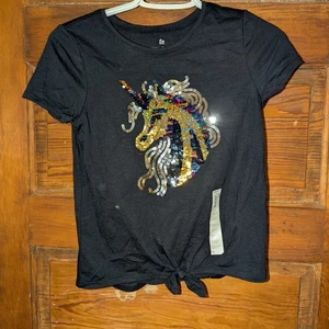 SO Black Tee with Sequin Unicorn Design Girls SZ 10/12 new - Picture 1 of 8