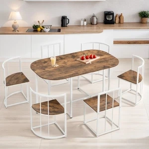 Juego de mesa de comedor industrial de 7 piezas con 6 taburetes cocina y desayuno que ahorra espacio - Imagen 1 de 6
