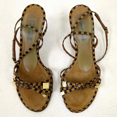 Sandálias Louis Vuitton Damier com alça marrom ouro logotipo LV femininas 35 EUA 5,5 22,5cm - Imagem 1 de 4