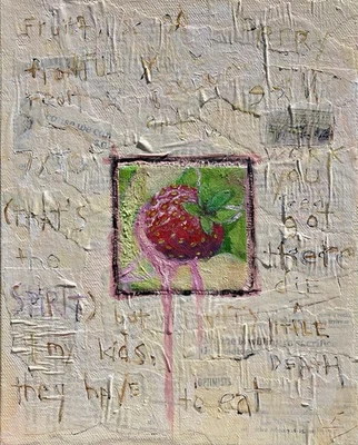 Collage de medios mixtos “Fruitful Weekend”. Tablero acrílico sobre lienzo. 8x10 Foto 1 de 4