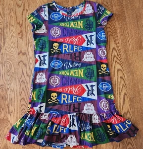 Polo Ralph Lauren AOP Drop Waist Dress Girls Sz M Varsity Preppy Goth Skull - Picture 1 of 9