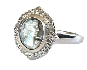 Italian Conch Shell Cameo Ring Ring / size 7 / 925 Sterling Silver - Picture 1 of 5
