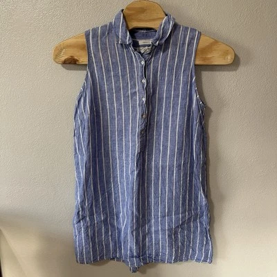 C & C California Women’s Size 1X Blue White Stripe Linen Shirt Dress - Image 1 of 4