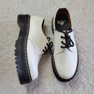 Dr. Martens Docs 1461 Quad Retro White Leather Platform Shoes Men's 12 White - Image 1 of 4