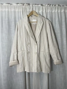 Leith Linen Double Breasted Pinstripe Blazer Womens Size XL - Picture 1 of 9