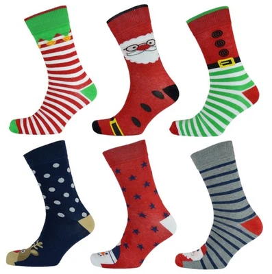 Mens 6 Pack Christmas Patterned Cotton Rich Socks - Image 1 of 4
