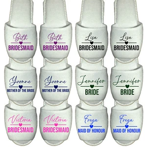 Personalised Wedding Slippers Bridesmaid Bride Party Purple Blue Navy Pink Green - Picture 1 of 14